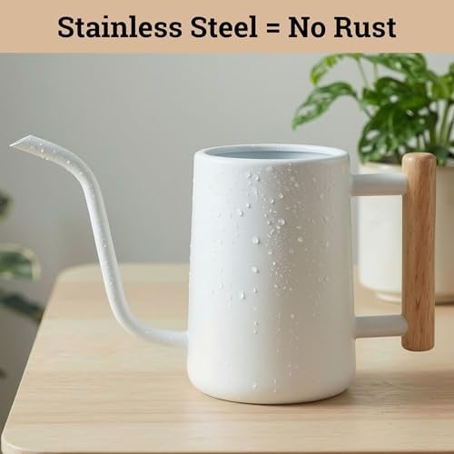 Metal Small Indoor Watering Can with Long Spout & Real Wood Handle, 35oz - Image 3
