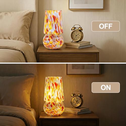 9.8″ Mushroom Glass Table Lamp, Dimmable Modern Beside Lamp,Pastel Confetti - Image 5