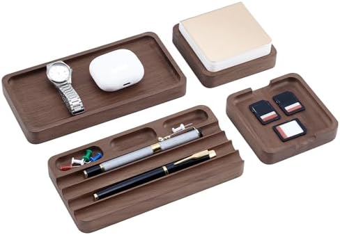 4Pcs Wooden Desk Organizer Tray with Pen Holder, Men Valet Tray by GLASSWINDS