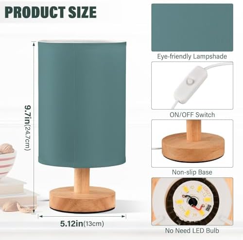 DOMIKING Teal Print Bedside Table Lamp for Bedroom Small Lamps for Nightstand Lamp with Wood Base Reading Desk Lamp for Living Room Home Office Kids Room - Image 3