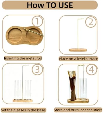 Glass Natural Incense Holder,Warm Minimalism Incense Sticks Burner Holder with Storage,Hang Upside Down Incense Holder for Sticks with Glass Ash Catcher for Meditation Yoga Room (Natural) - Image 4
