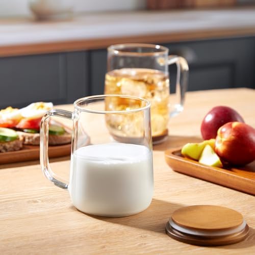 Glass Coffee Mugs, 16 oz Glass Coffee Cups with Acacia Wood Lids, Clear Borosilicate Glass Mugs with Handles for Cappuccino, Tea, Latte, Hot/Cold Beverages, Wine, Americano, Set of 2 - Image 7