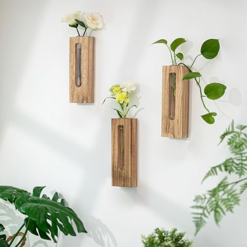 Wood Wall Vase with Glass Tube for Plant Propagation - Image 2