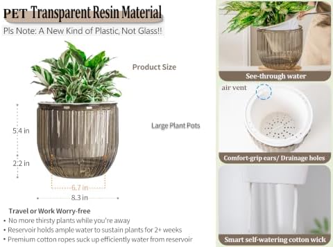 Melphoe Self Watering Pots for Indoor Plants Planter, 8.3 Inch 2 Pack Planters Self Watering Plant Pots for Flower, Houseplants, Succulent, African Violets and Cactus with Drainage - Image 5