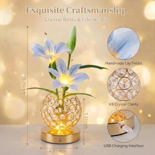 Stargazer Lily Crystal Table Lamp, Rechargeable Touch Flowers Lamp - Image 5