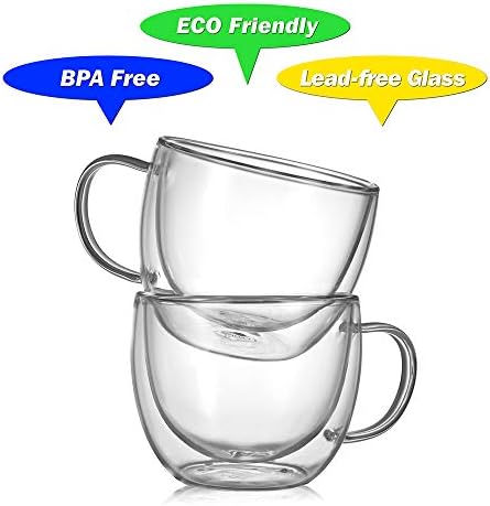 CNGLASS 8oz Double Wall Glass Coffee Mugs,Clear Insulated Espresso Glass Mugs with Handle for Latte,Cappuccino,Coffee,Set of 4 - Image 4