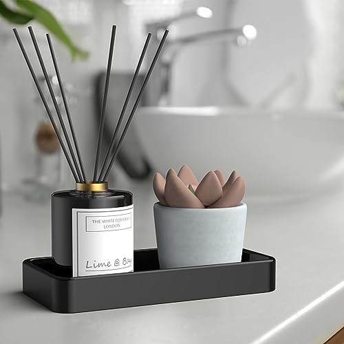 Gurygo 8" Ceramic Kitchen Soap Tray - Small Rectangular Vanity Tray for Bathroom - Countertop and Vanity Tray - Comestic Holder Bathtub Organizer - Bathroom Tray, (Black, Set/1) - Image 6