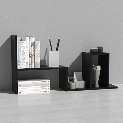 MASAKA B&W - Kawaii Storage Desktop Organizer for Your Desk Space, Double H Plants Display Shelf, Home Office Storage Rack Adjustable Stackable for Office, Dormitory (Black*02) - Image 5