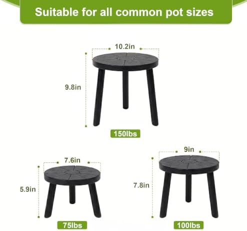 Delma Wood Plant Stands 3-Pack Indoor, Plant Stool, Black - Image 3