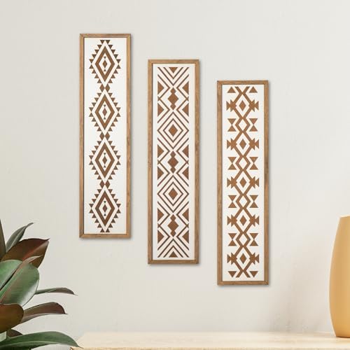 X DELUXE Minimalist Aztec Wood Wall Decor Set of 3 Geometric Scandinavian Boho Hanging Panels for Living Room Bedroom Hallway Office Modern Tribal MDF Wall Art Vertical Decorative Interior Accent - Image 4