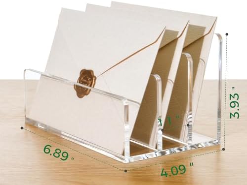 3 Compartments Clear Acrylic Mail Holder – Vertical Letter Sorter & Multifunction Desk Organizer for Bills, Documents, Notebooks – Modern Office/Home Envelope File Rack (Pack of 2) - Image 2
