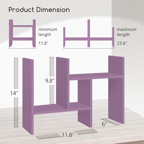 Jerry & Maggie Desktop Organizer Office Storage Rack Adjustable Wood Display Shelf Free Style Double H, Multi-Functional Mini Bookshelf for Desk Natural Stand (Violet) - Image 2