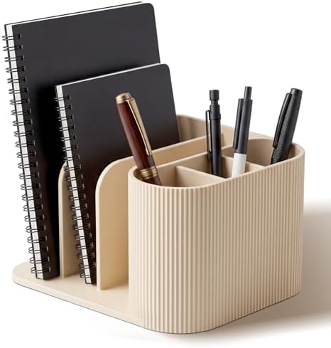 Junkin Desk Organizer 6 Compartments, Modern Ribbed Pen Holder Book Stand by Junkin