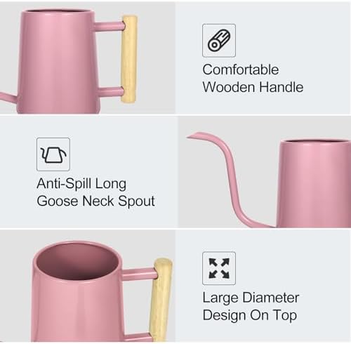 Watering Can Indoor Plants, 35 oz/1000 ml Metal Stainless Steel Watering Can Pot with Long Spout for Indoor House Plants Bonsai Outdoor Garden Flower Decorative (Pink) - Image 6