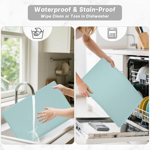 Rnivvi Silicone Coffee Mat, 16" x 24" Waterproof Raised Edge Coffee Bar Mats for Espresso Machine Station Accessories, Heat Resistant Dish Drying Pad for Kitchen Counter, Bar Decor Pad, Shadow Green - Image 7