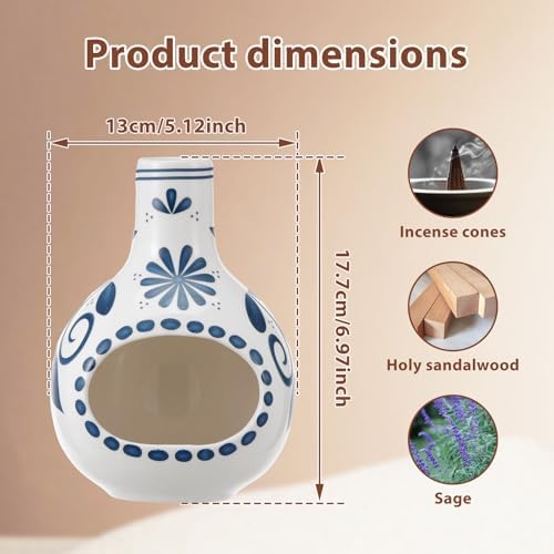 Handmade Ceramic Incense Holder Burner, 7Inch small Sage Holder Aromatherapy Decor for Palo Santo Sticks and Cone Incense, Compact Size Chiminea Dish for Meditation Accessories Yoga Room - Image 2