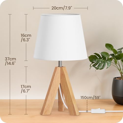 Wood Bedside Lamps Set of 2, Small Tripod Table Lamp, Modern Nightstand Lamp with Fabric Shade, Boho Bedside Wood Desk Lamp for Bedroom, Kids Room, Living Room, Study, White W51TLP205 - Image 6