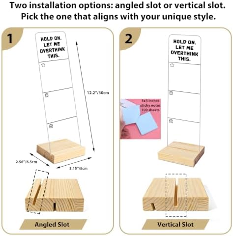 Monitor Memo Board with Removable Wooden Base Acrylic Portable Sticky Note Holder, Hold on let Me Overthink This Acrylic Message Board Sign, Office Desk Set Sticky Notes 100 Sheets - Image 2