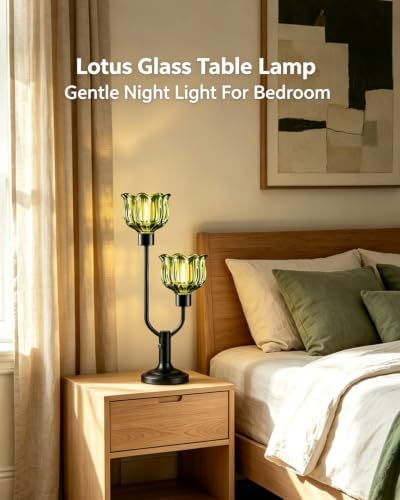 Lightdot Green Glass Table Lamp Dimmable Vintage Black Flower Lamp Gift - Image 5