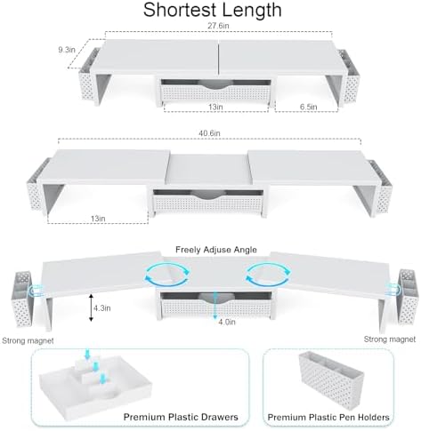gianotter Dual Monitor Stand Riser With Drawer and 2 Pen Holders - Image 3