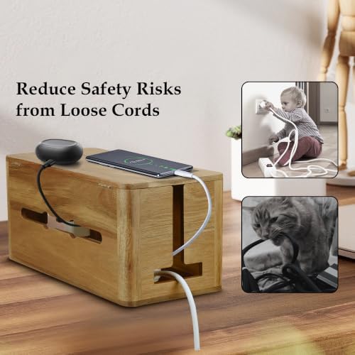 Acacia Wood Cord Management Box, Magnetic Lid, Hide Cable & Cord Organizer - Image 6