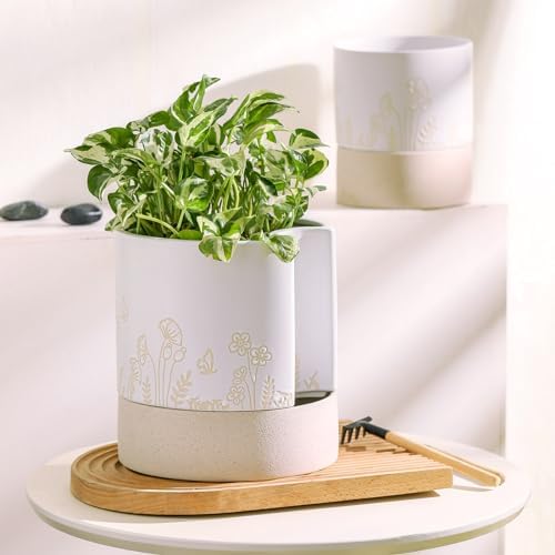 Nihow Self Watering Pots for Indoor Plants,8 Inch,White & Nature - Image 5