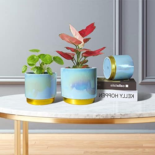 Gepege Ceramic Pots for Plants, Rainbow Pearl Glaze Planter with Drainage Hole, 6.0 inch+5.0 Inch+4.0 Inch. Indoor-Outdoor Large Round Succulent Orchid Flower Pot - Image 3