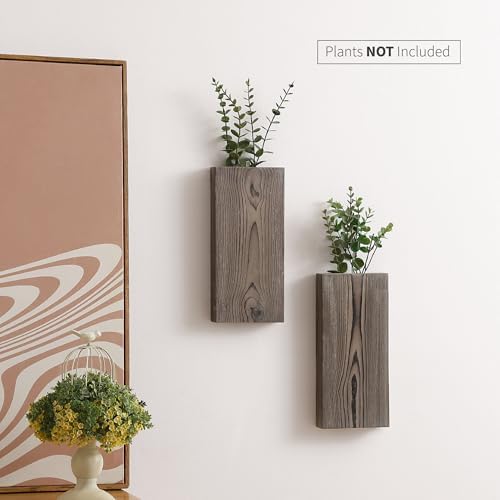 2 Pack Wood Wall Planter Vase for Greenery and Dried Flowers (Grey) - Image 2