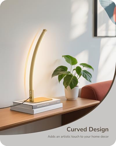 EDISHINE Curved LED Table Lamps for Living Room, Modern Bedside Lamp, Gold - Image 2