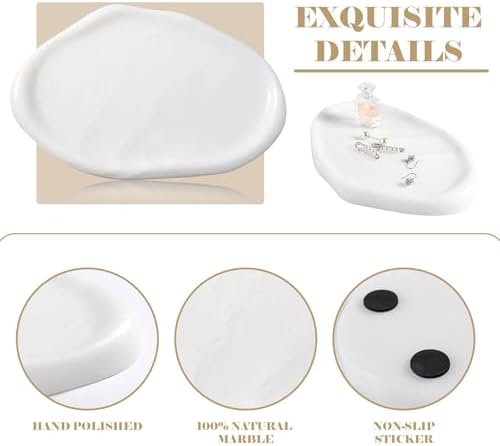 BCS Marble Jewelry Tray Trinket Dish, Decorative Cloud Vanity Key Tray for Women, Perfume Ring Holder Dish for Ring Earring, Cute Jewelry Plate Bowl Aesthetic Room Decor（White） - Image 4