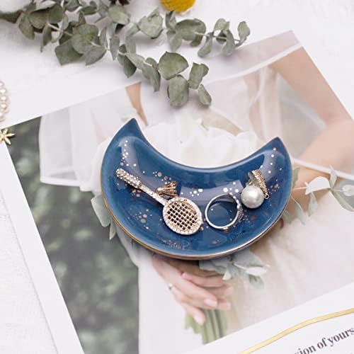 Soddeph Small Moon Ceramic Jewelry Tray, Decorative Trinket Dish, Ring Holder Plate, Modern Accent Tray for Bathroom, Nightstand, Entryway Table, Vanity (1, Blue) - Image 4