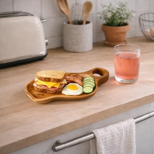 Solid Teak Wood Decorative Candle Tray – 12.2" Handmade Wood Tray with Handle, Rustic Farmhouse Coffee Table Decor for Home Styling - Image 6