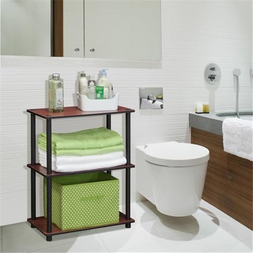 Furinno TURN-N-TUBE Storage Shelves, 3-Tier Book Shelf, Corner Shelf, Toolless Open Shelves, for Organization and Storage, Living Room, Garage, Home Office, Dark Cherry - Image 2