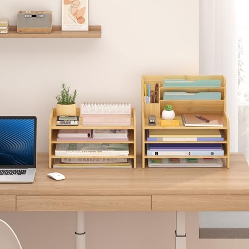 Bamboo File Organizer for Desk, Desktop Paper Tray and Mail Holder - Image 2