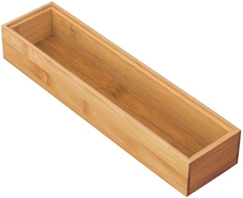 mDesign Slim Wooden Bamboo Drawer Organizer for Office - 12" Long Stackable Storage Box Tray for Desk Drawers/Cabinet - Junk Drawer and Accessories Organization - Echo Collection, 2 Pack, Natural Wood - Image 4