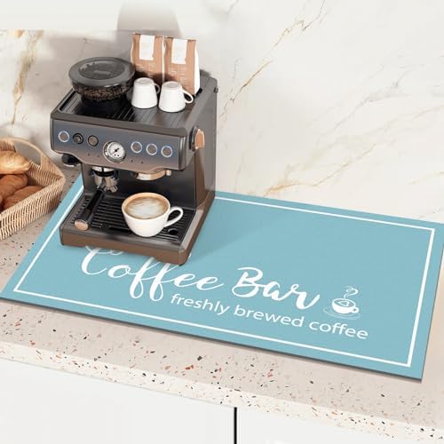 Findosom Dish Drying Mat, 17"x 32" Super Absorbent & Hide Stain Coffee Mat, Cuttable Drying Mat for Kitchen Counter, Coffee Bar Accessories, Under Dish Rack, Coffee Maker, Espresso Machine, Blue - Image 5