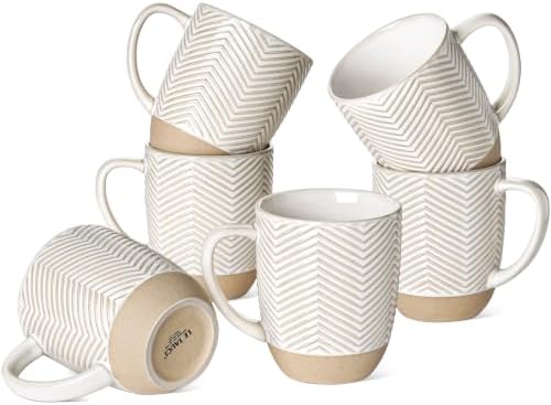 LE TAUCI Coffee Mugs Set of 6, Ceramic Mug Set 16 oz, Embossment Cups for Latte, Hot Tea, Cappuccino, Mocha, Cocoa,Suit For Housewarming Wedding- 3.8 inch, Arctic White by LETAUCI
