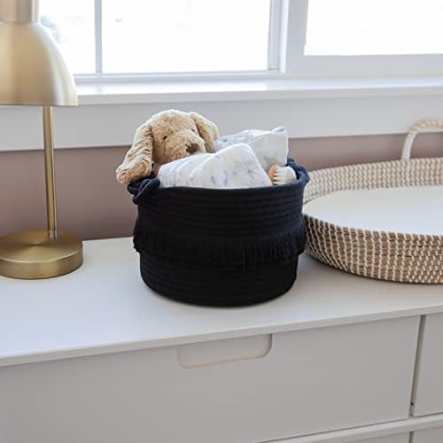 NaturalCozy 3-Piece Decorative Storage Basket Set – Black Cotton Rope Small Woven Baskets for Organizing for Nursery Baby Stuff, Gift, Vanity, Montessori, Dog Cat Toy Bin, Planter, Bathroom Shelves - Image 3