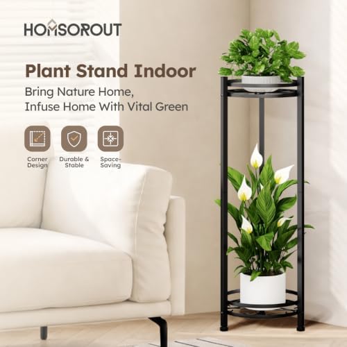 Homsorout 2 Tier Plant Stand Indoor Outdoor for Corner, Black - Image 2