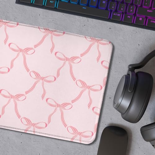Cute Coquette Pink Bow Aesthetic Mouse Pad, Preppy Girly Pink Striped Bow Mouse Pads for Wireless Mouse Computers Laptop Desk Accessories, Coquette Girly Office Supplies, 9.5x7.9 Inch - Image 5