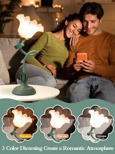 Flower Table Lamp, LED Reading Light Bedside Vintage Night Light (Green) - Image 3