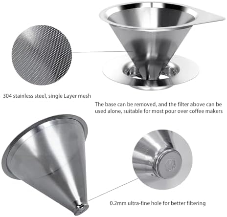 LHS Pour Over Coffee Dripper Reusable Coffee Filter Paperless Coffee Filter Stainless Steel Pour Over Coffee Maker Cone Coffee Dripper for 1-2 Cup,Silver - Image 2