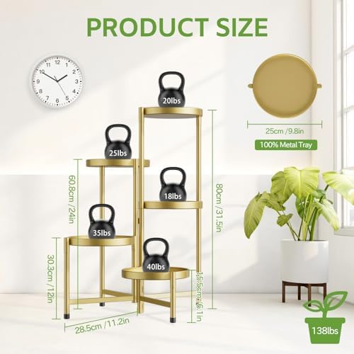 iDavosic.ly 5 Tier Large Plant Stand Indoor Outdoor, 10 In Wide Tray, Gold - Image 4