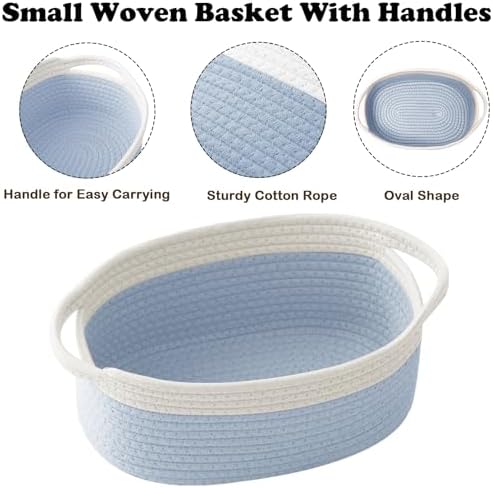 Woven Rope Basket - Baby Gift Basket with Bag & Ribbon, White&Blue - Image 3