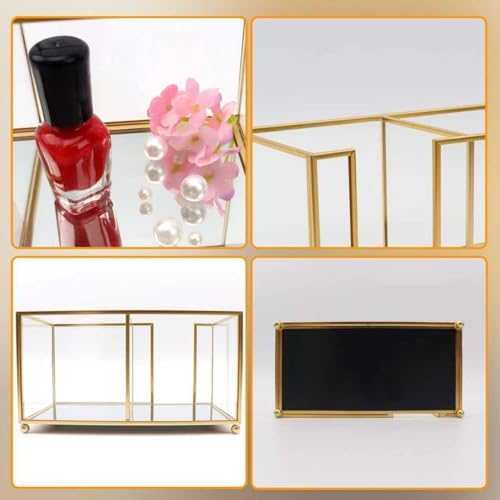 Glass Sticky Note Holder,2 Slots Post It Note Dispenser,Gold Desk Organizer for 3 x 3 Sticky Notes/Paper Clips/Book Clips,Stylish Post it Holder for Home Office Desk - Image 2