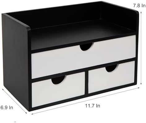 Rustic Wood Desk Organizer with Drawers,3-Drawer Desktop Storage Box - Image 3