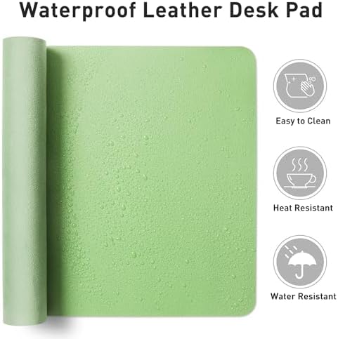 Aothia Leather Desk Pad Protector, Mouse Pad, Office Desk Mat, Non-Slip PU Leather Desk Blotter, Laptop Desk Pad, Waterproof Desk Writing Pad for Office and Home (36" x 17", Foam Green) - Image 6