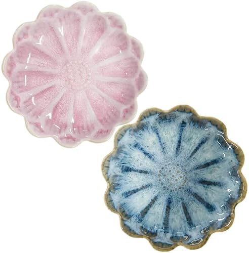 Lotus Ceramic Jewelry Tray, Small Trinket Jewelry Ring Holder Organizing Dish, for Parents Daughter Friends Sister, Birthday Gifts for Women, Retro Blue & Pink - Image 6