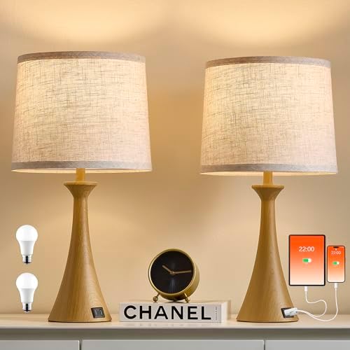Touch Table Lamps Set of 2, 21" Bedside Lamps with USB C+A by Hikczc