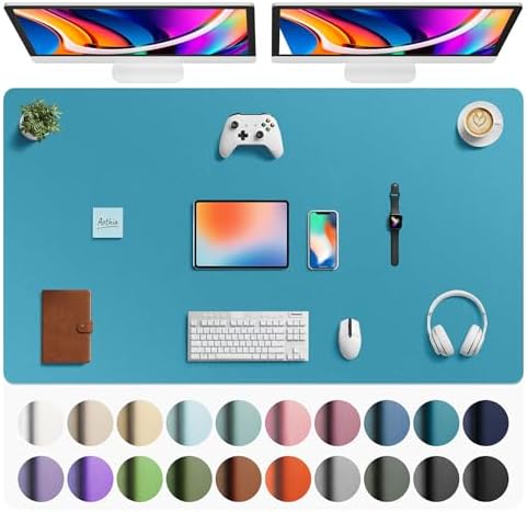 Aothia Faux Leather Desk Mat - Large Mouse Pad, Non-Slip PU Leather Blotter, Waterproof Writing Surface for Office and Home (Turquoise, 63" x 24") by AothiaSimpleNaturalUnique